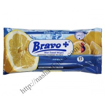 Салфетки влажные BRAVO+ лимон
